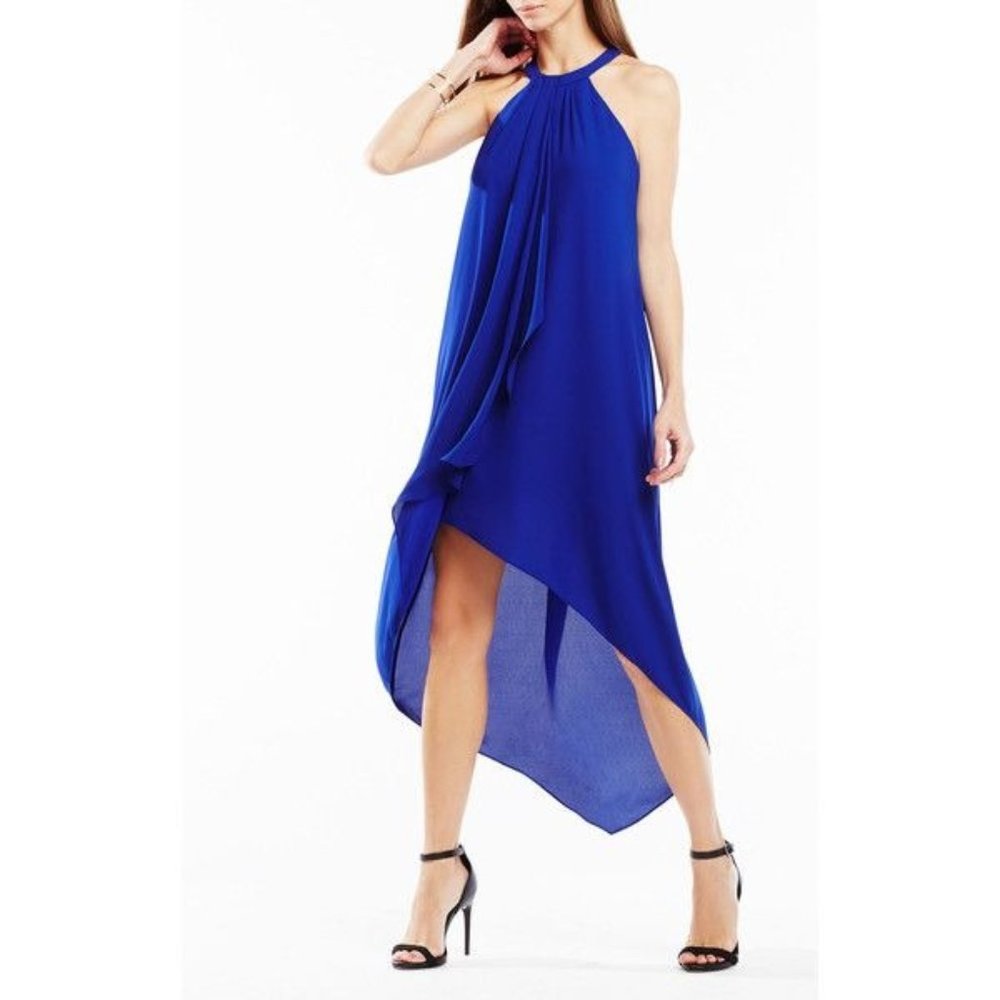 BCBGMaxAzria Lanna High-low Draped Ruffled Dress in Royal Blue